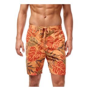 Weatherproof Mens Vintage Tropical Swim Bottom Board Shorts, Orange, NWT